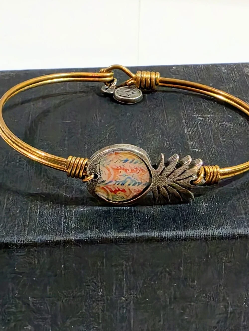 Luca + Danni Pineapple Bangle Bracelet, Wire Wrapped Gold Tone Tropical Charm